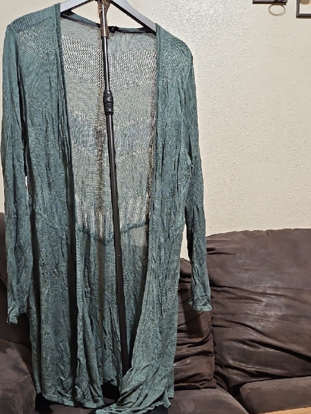 Lightweight Open-Front Green Women's Cardigan - Picture 4 of 9